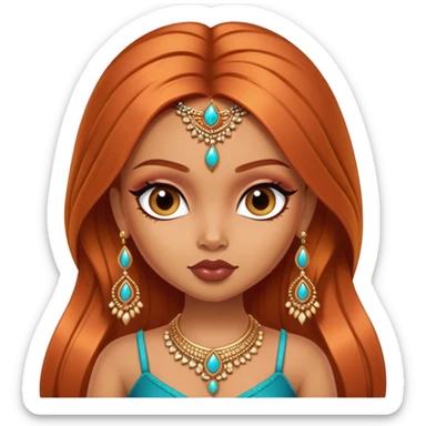 pretty bratz baddie, copper hair, light skin, desi indian style sticker