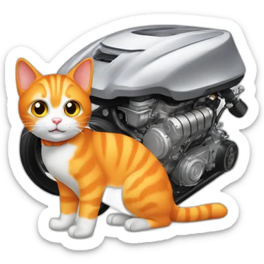 orange cat checking white car engine sticker