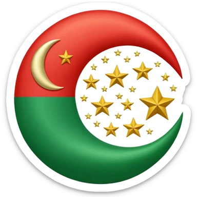 A flag emoji red white green in center islamic golden moon suronded by star circulary sticker