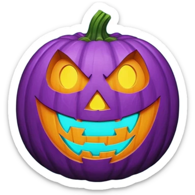 glowing jack-o'-lantern, only purple and cyan colors sticker