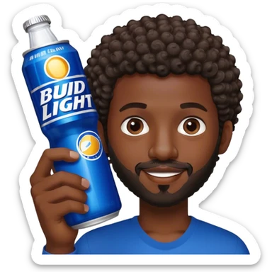 dark black guy short curly hair facial hair holding bud light  sticker