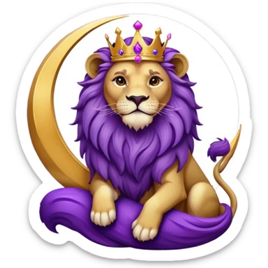 Lion with a crown sitting on a purple crescent moon  sticker