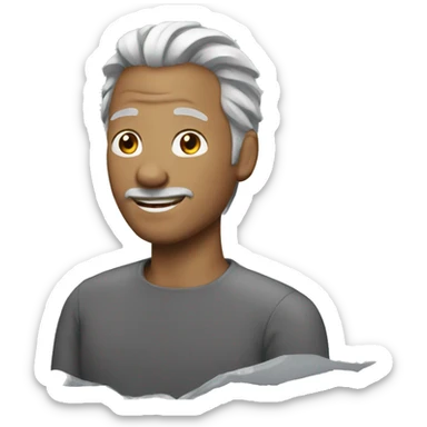 man with silver hair ponytail sticker