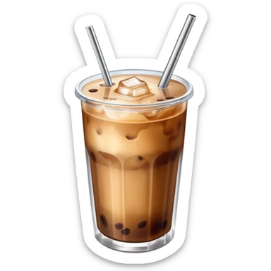 a glass of iced coffee with a metal straw sticker