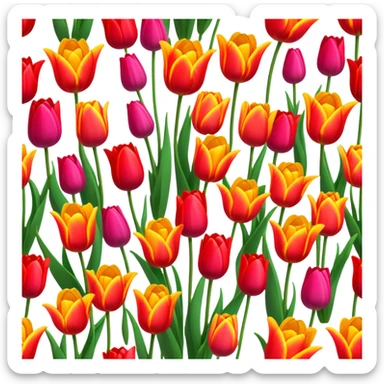 Tulips – Cinematic Realistic Tulips, depicted as a vibrant field of blooming tulips in brilliant hues, each delicate petal catching dewdrops under soft, natural spring light, rendered with detailed textures and a dreamy, picturesque glow. sticker