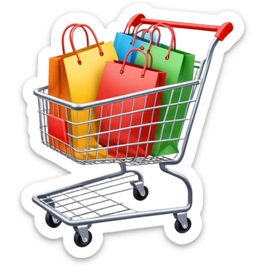 3 multicolored shopping bags in a shopping cart sticker