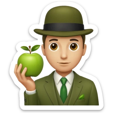 homme en costume chapeu melon, grosse pomme verte devant visage sticker