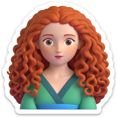 Merida from Brave with extremely long wild curly red hair and face completely covered with freckles sticker