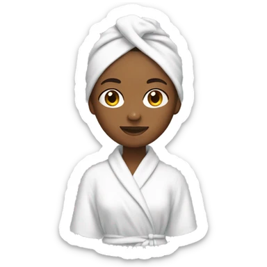 Girl wearing a white towel on her head wearing a white bath robe sticker