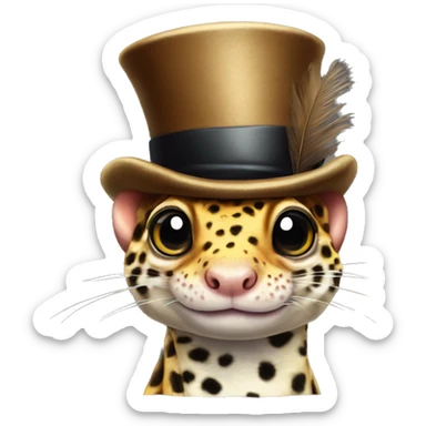 Leopard gecko with top hat and monocle and heat eyes and feather hands sticker
