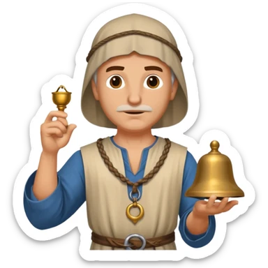a white merchant in medieval time with a bell in his hand sticker