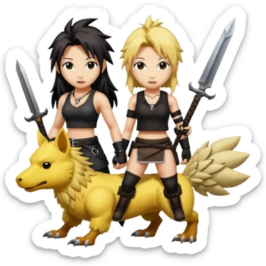 Cloud & Tifa FF7 character emoji - with fenrir blade & black chocobo  sticker