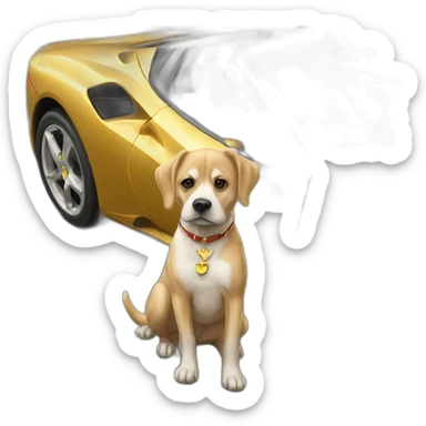 The rich dog driving a golden Ferrari sticker