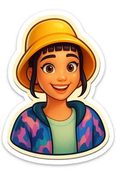 Extract the character from the background and place it on a transparent background, keeping the original retro stickers style and appearance exactly the same. sticker