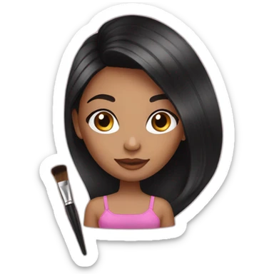 Black hair with brown highlights girl holding make up brush sticker