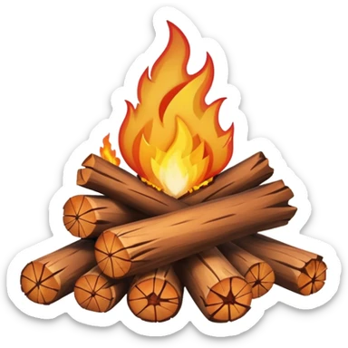 Emoji-style bonfire with logs and flames, cute and rounded, soft shading, bright warm colors sticker