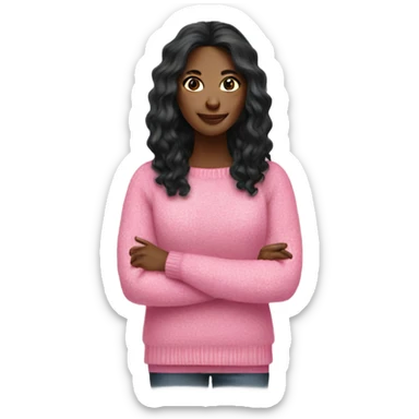 Black long hair women pink sweater sticker