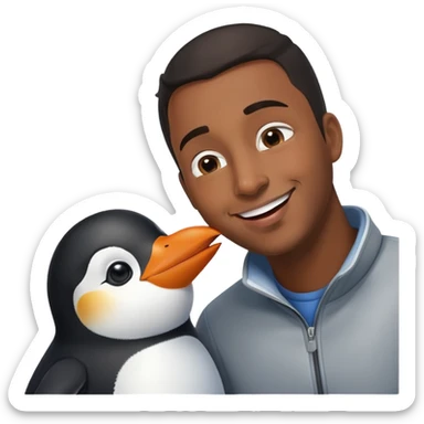 A penguin kisses a black man sticker