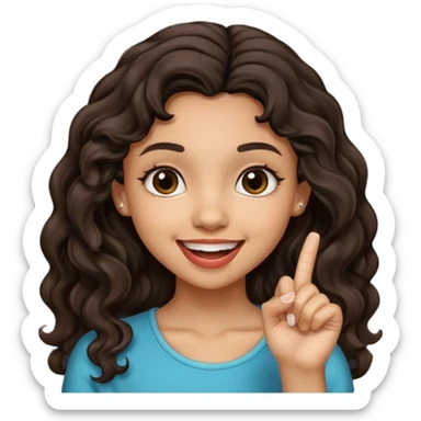 a light skin girl w black slight brown really tall wavy hair biting one fingering and smiling (in a flirty way) with big brown pretty eyes sticker