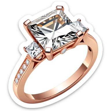 Princess cut rose gold diamond ring with vintage diamonds on the band sticker