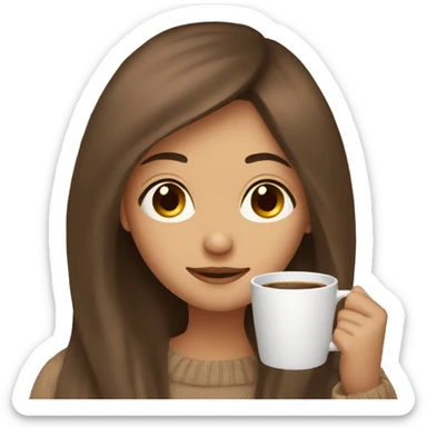 A girl with brown straight hair who is cozy sipping coffee sticker