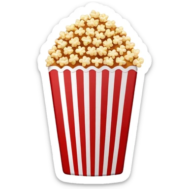 minimalist sweet popcorn emoji style, red and white popcorn box, caramel popcorn sticker