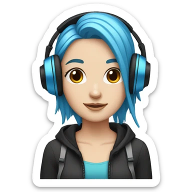white girl with blue hair and black headphones sticker