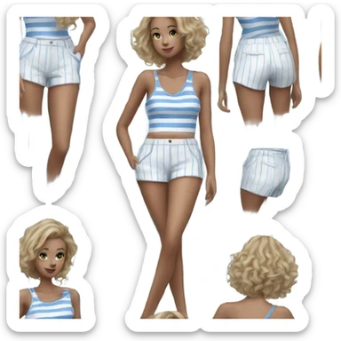 realistic women's shorts pin stripe white and blue sticker