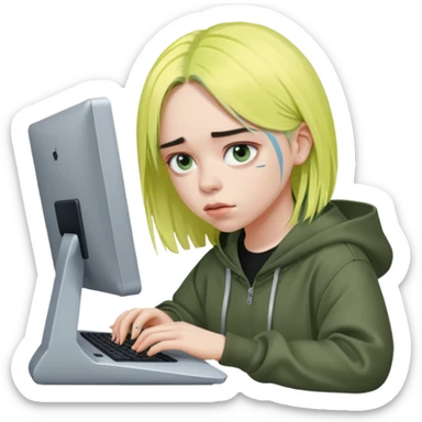 Billie Eilish avec un ordinateur sticker