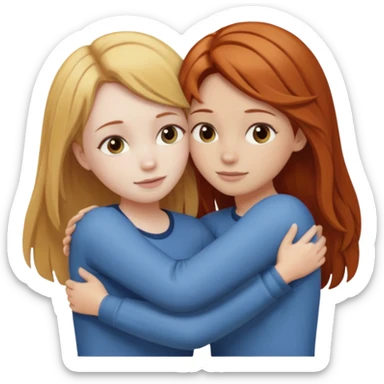 two girls who hug eachother. one has auburn hair and very pale skin, other has medium skin and blonde hair sticker