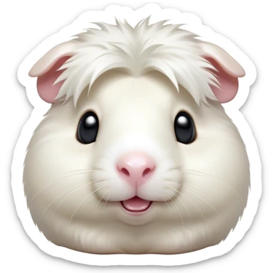Cinematic Comical White Guinea Pig Portrait Emoji, Head tilted dramatically with an exaggeratedly amused expression, featuring a glossy, pristine white fur with an adorably scrunched face, wide, expressive dark eyes filled with playful disbelief, Simplified yet hilariously expressive features, highly detailed, glowing with a slightly sassy glow, high shine, dramatic yet playful, stylized with an air of cheeky mischief, bright and endearing, soft glowing outline, capturing the essence of a spirited and over-the-top guinea pig, so meme-worthy it feels like it could side-eye its way into internet fame instantly! sticker