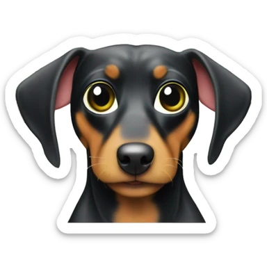 Black and tan sausage dog with green tree frog in mouth  sticker