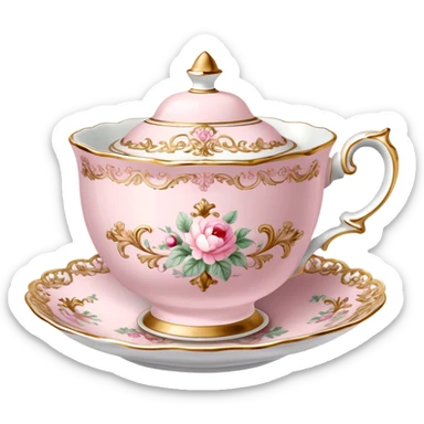  Vintage ornate rococo pale pink tea cup sticker