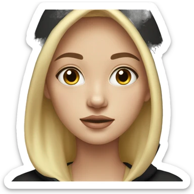 Pale girl with black straight hair. Black hoodie. Gold hoop earrings.  sticker