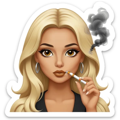 blonde gorgeous girl long hair with latina makeup smoking a cigarette and blowing smoke baddie winged eyeliner  sticker