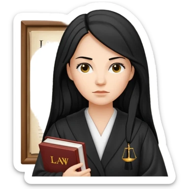 white-women-with-long-black -hair-lawyer-in-lawyer’s-robe. Have law book in hand.  sticker