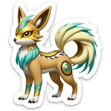 Tribal Exotic Meloetta-Renamon-Protogen-Palkia-hybrid-fusion-Fakémon-creature, full body sticker