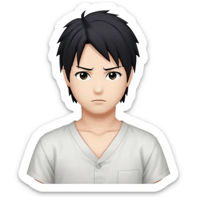 Sasuke. White low cut shirt, sticker