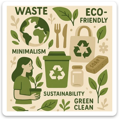zero waste, eco-friendly, recycling, minimalism, sustainability, green and clean environment sticker