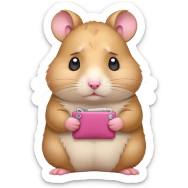 cartoon-style hamster melancholy expression poor with empty pockets sticker