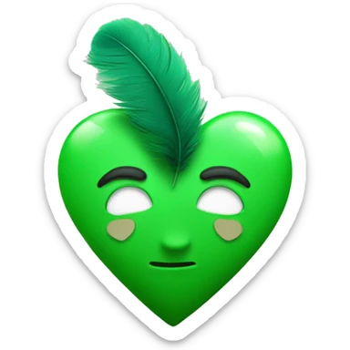 green heart with feather on the front sticker