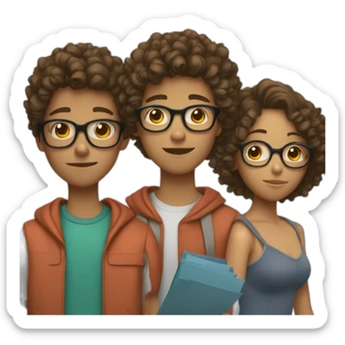 a couple of teenagers with glasses, the girl has curly hair and the boy has short hair sticker