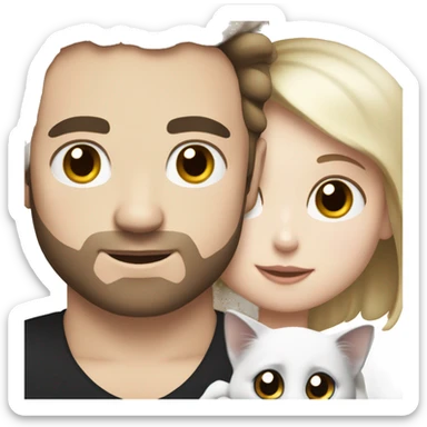 a girl with white skin and a guy with white skin hold a black and white cat in their arms sticker