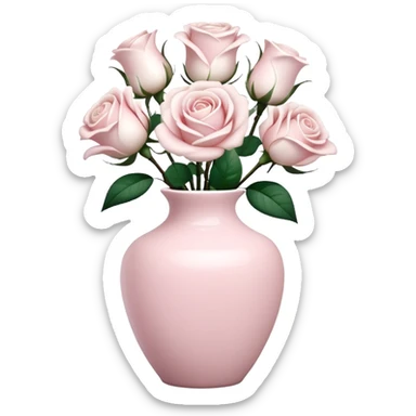Light pink ceramic vase with white roses sticker
