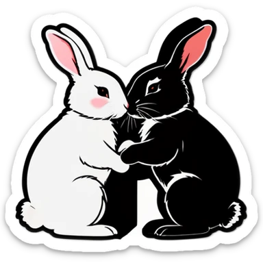 Black rabbit and white rabbit touching noses sticker