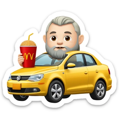 A dwarf eating McDonald's in front of a Volkswagen Eos. sticker
