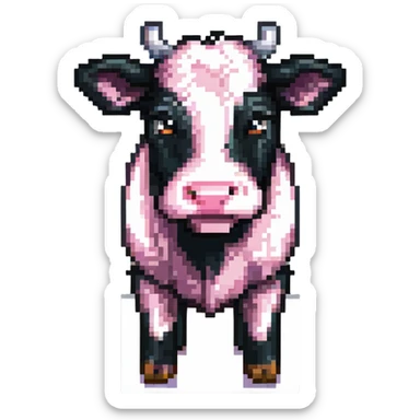 maximum blocky ultra-abstract pixel art Minecraft cow emoji with only 2-4 large square pixels sticker