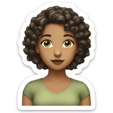 Tan girl with dark curls and sage greeb eyes sticker