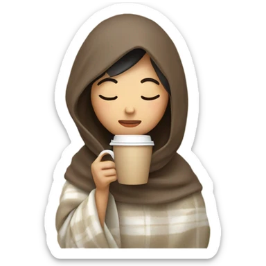 asian girl inside a blanket sipping coffee eyes closed sticker