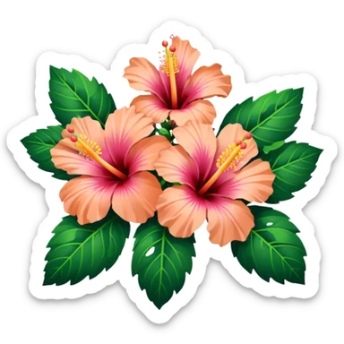 Realistic, vibrant, peach, hibiscus, high definition, bouquet sticker